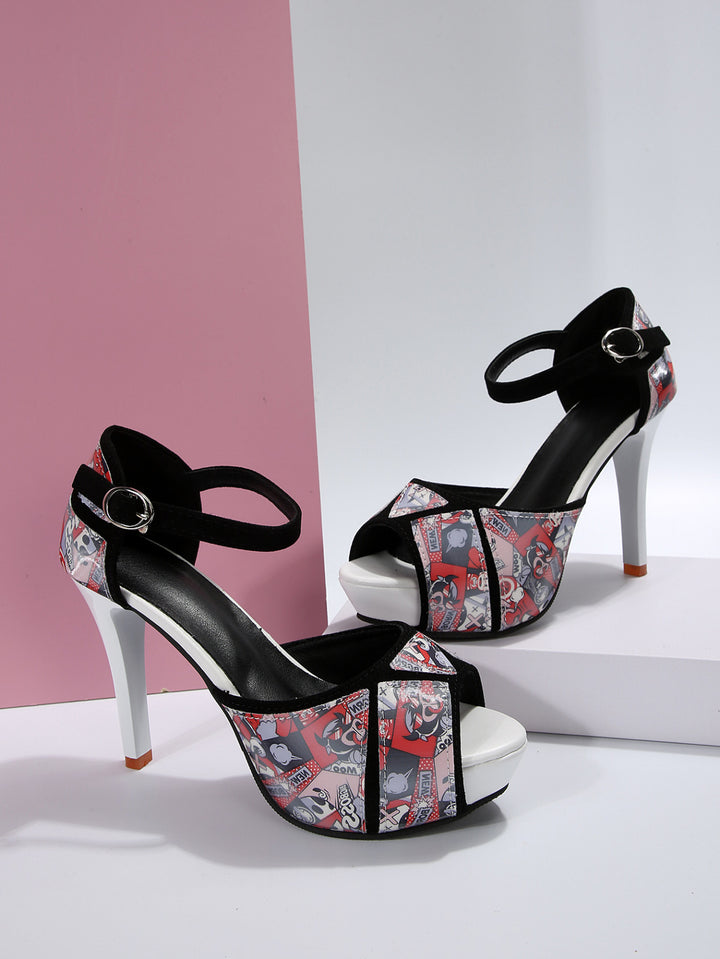 Open-toed sandals for women with a glamorous sequin design and an elegant block heel Lune London