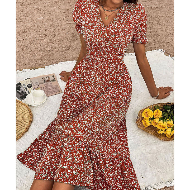 Floral wrap dress for women with ruffles Lune London
