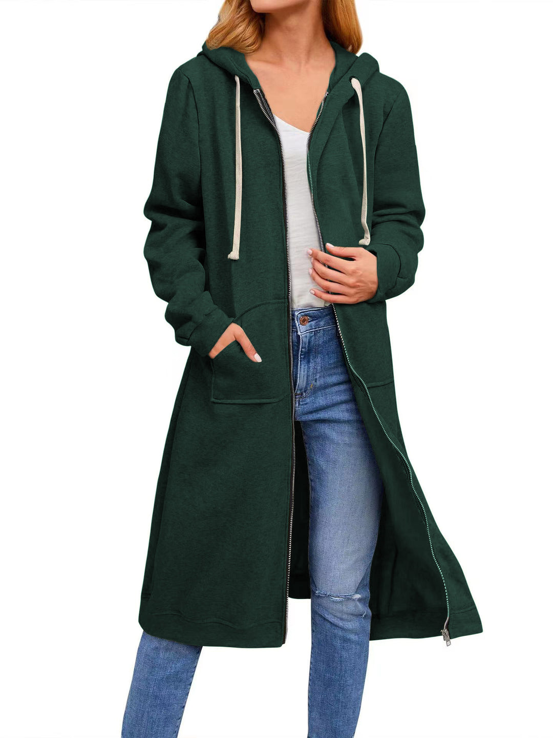 Long hoodie jacket for women in comfortable sweatshirt material with pockets Lune London