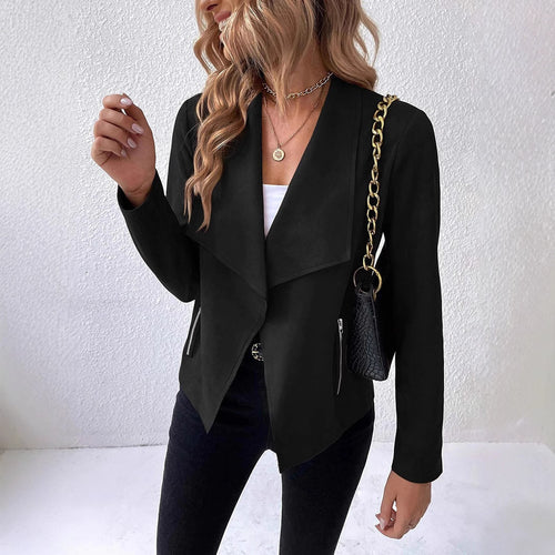 Ladies elegant short blazer with asymmetric cut and zipped pockets Lune London
