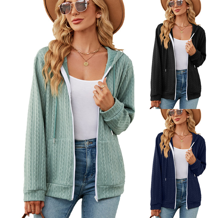 Ladies casual knitted cardigan with texture and hood Lune London