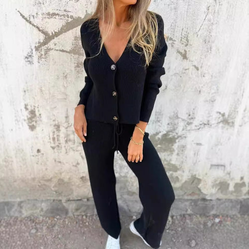 Ladies Luxurious Knit Loungewear Set with Button Details Lune London