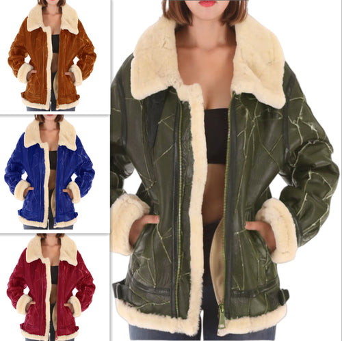 Casual faux leather jacket for women with faux fur collar Lune London