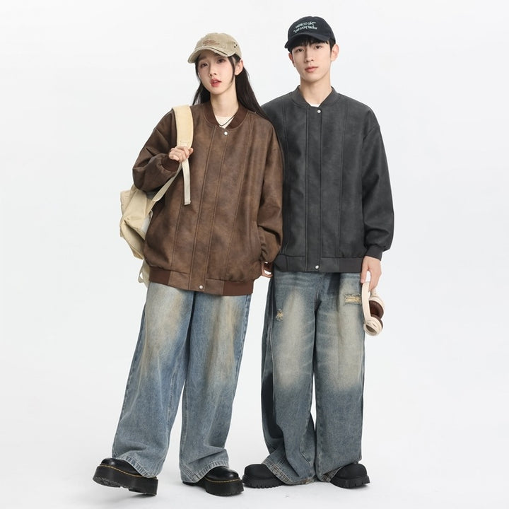 Casual synthetic leather jacket for men with elastic cuffs and practical pockets Lune London