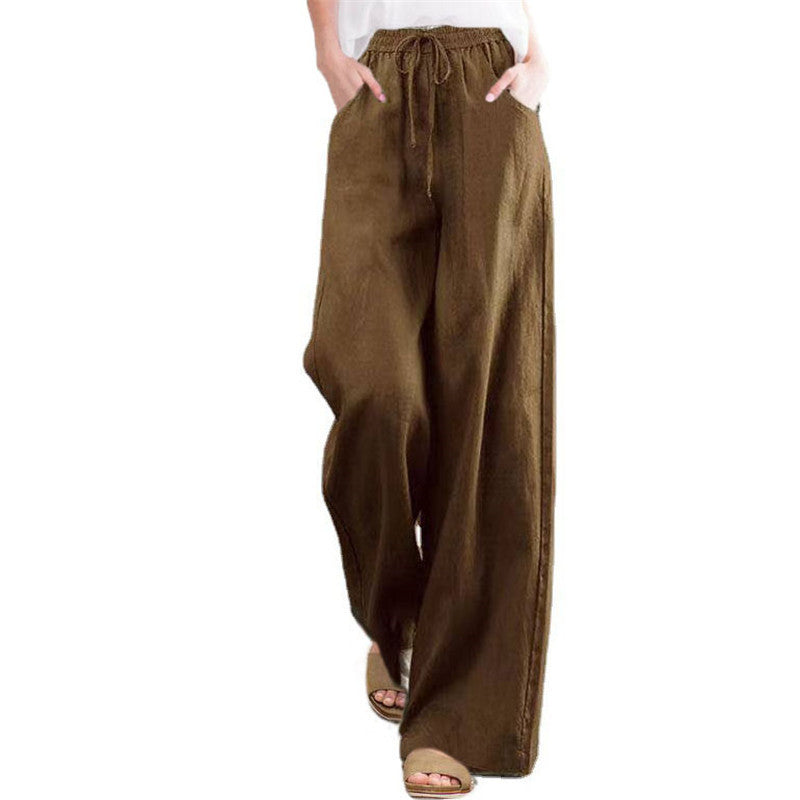 Wide linen pants for women with elastic waistband and side pockets Lune London