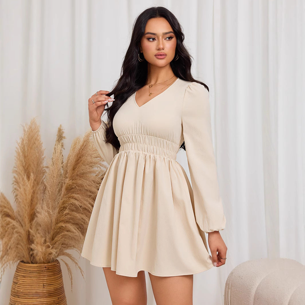 Robe midi décontractée pour femme avec taille lisse et élégantes manches bouffantes Chic & Stil