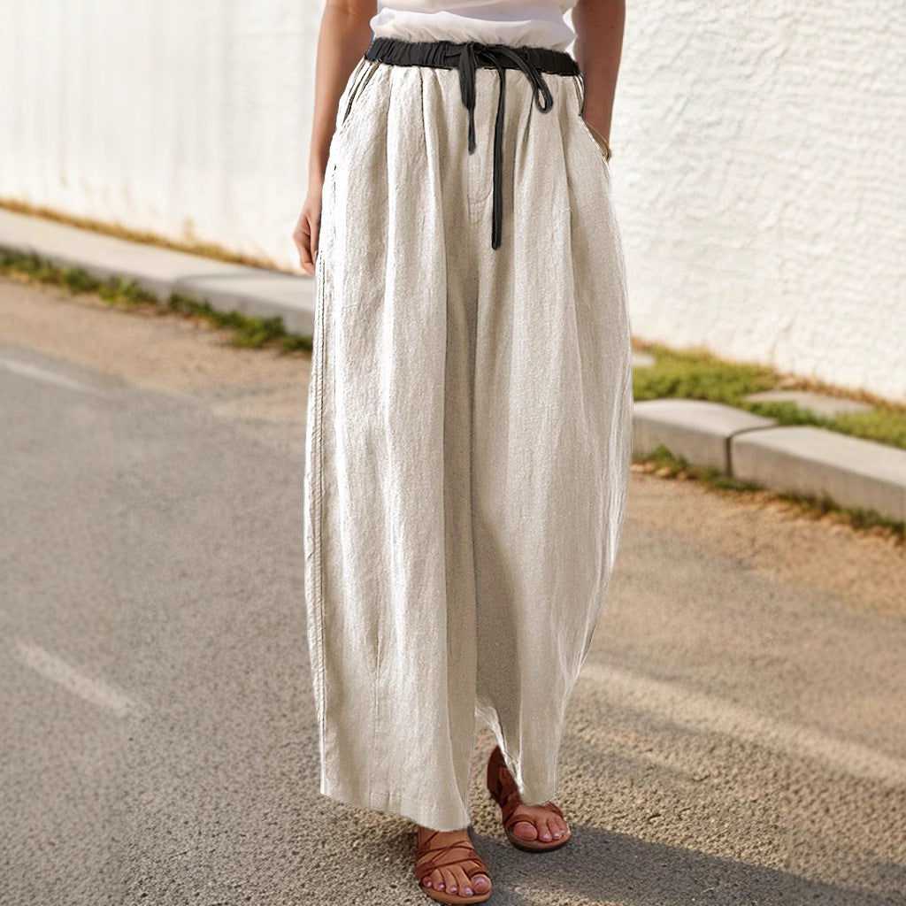 Loose linen pants for women with elastic waistband and stylish drawstring Lune London