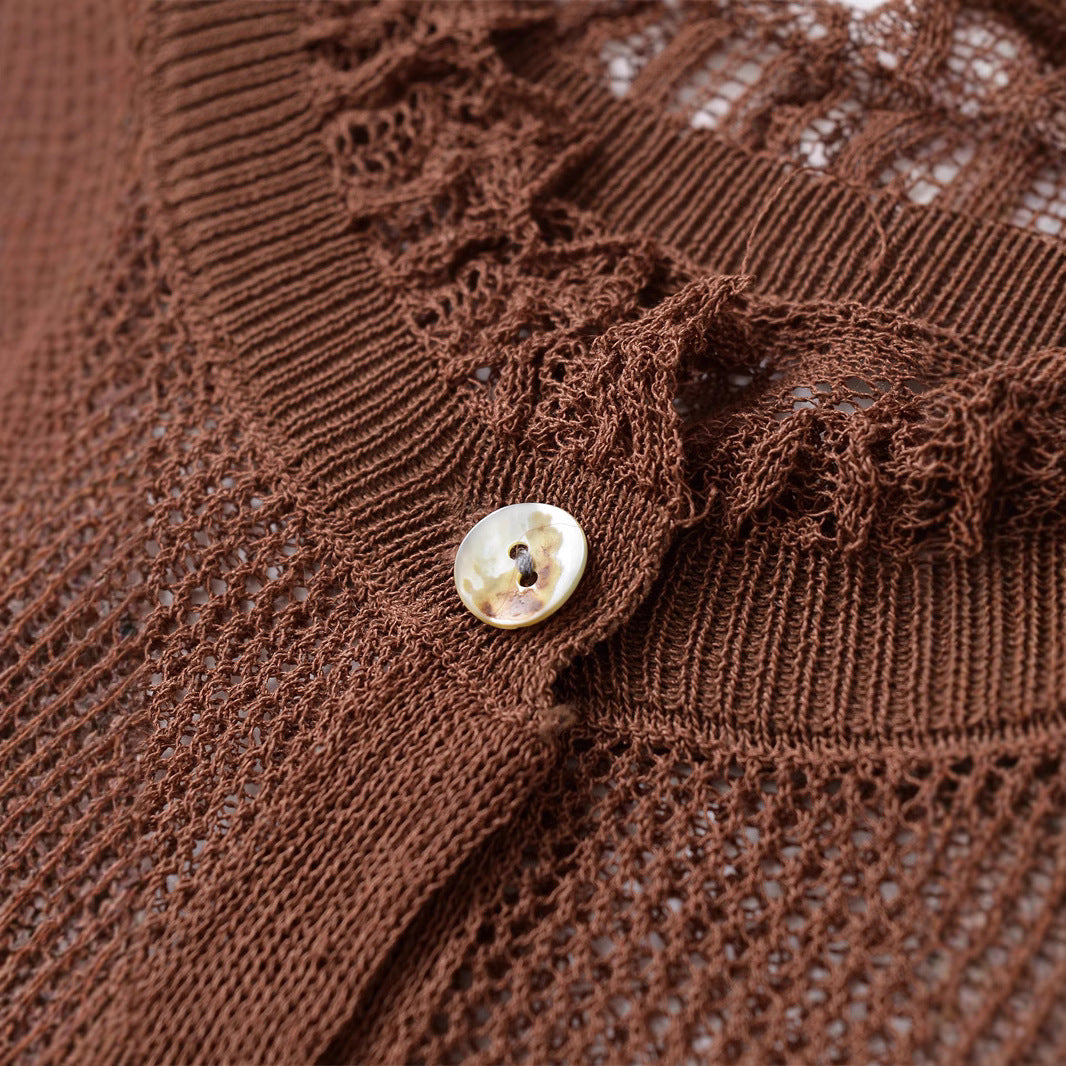 Ladies lightweight cardigan with fluid cut and ruffle details Lune London