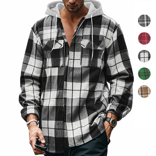 Men's plaid casual shirt with removable hood Lune London