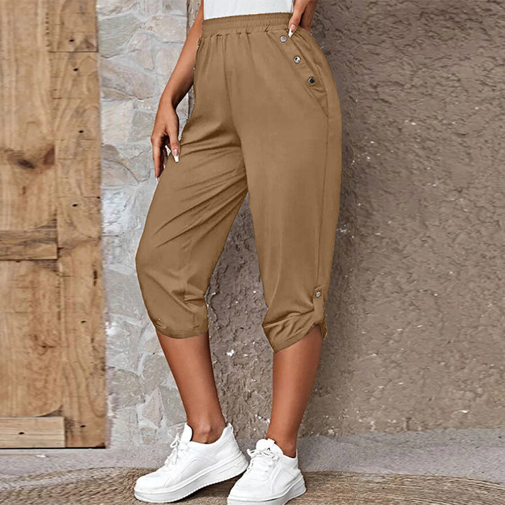 Comfortable culotte pants for ladies with decorative button details Lune London