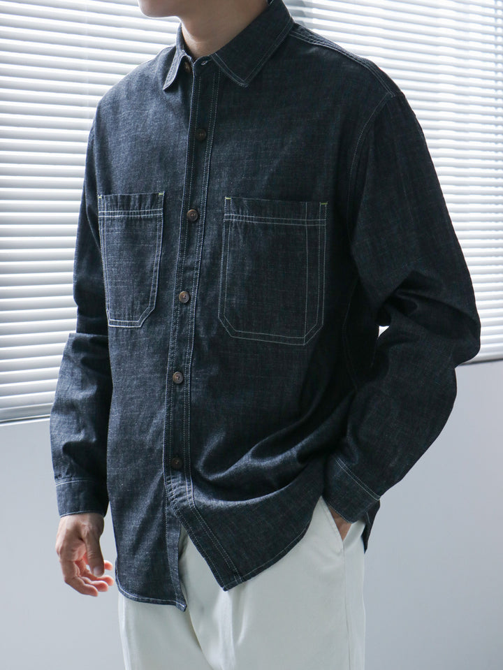 Casual chambray shirt for men with two chest pockets and button details Lune London