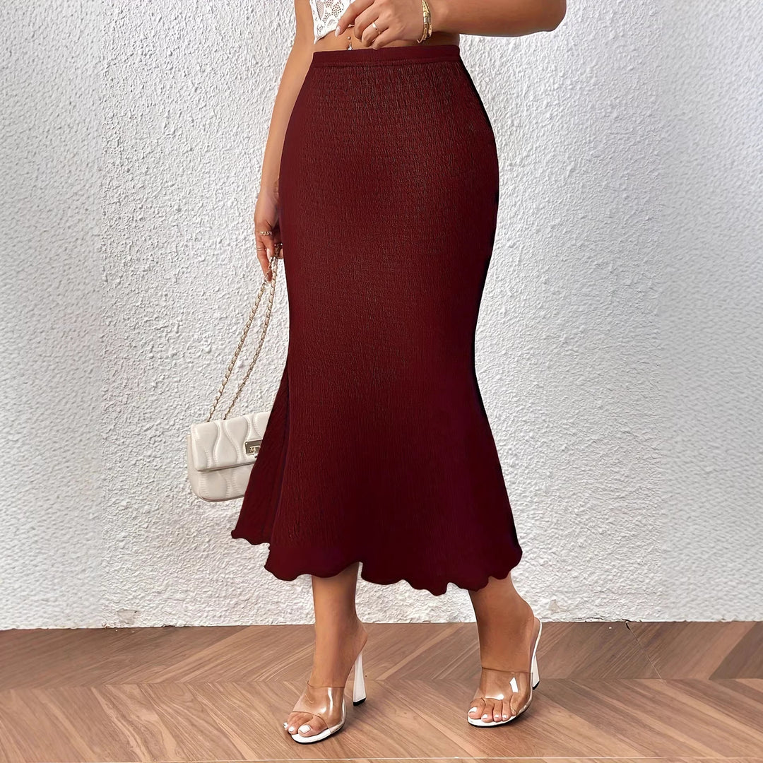 Women's High-Cut Pencil Skirt with Wave Edge and Elastic Waistband Lune London