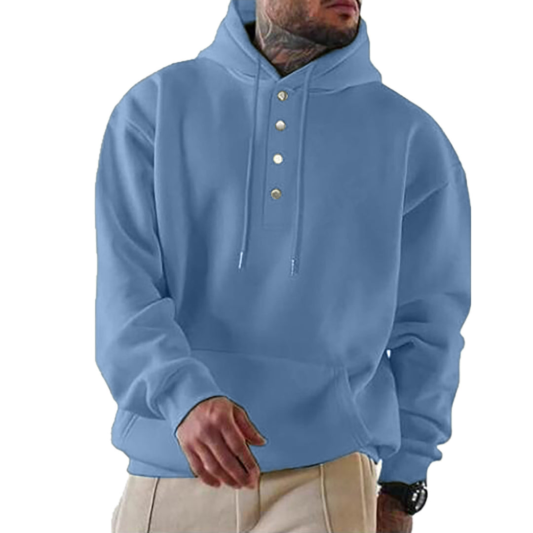 Men's Casual Hoodie with Button Placket and Pockets Lune London