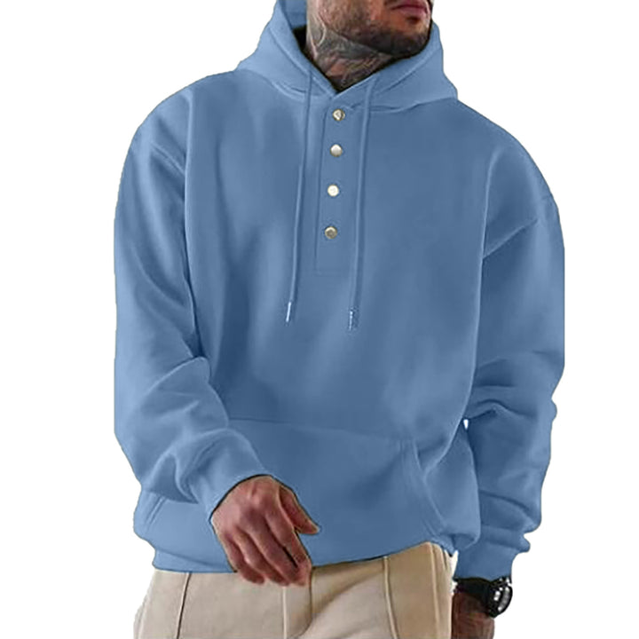 Men's Casual Hoodie with Button Placket and Pockets Lune London