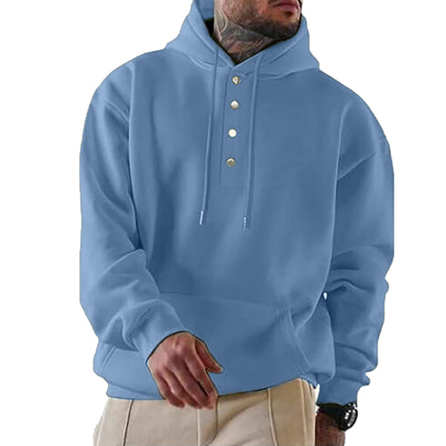 Men's Casual Hoodie with Button Placket and Pockets Lune London