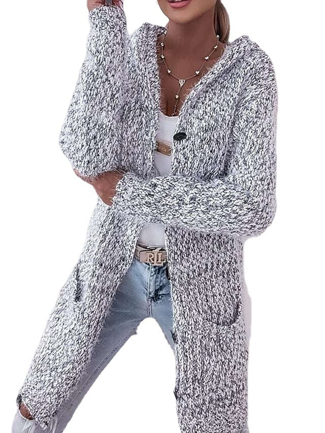 Chunky knit jacket for women with hood and practical pockets Lune London