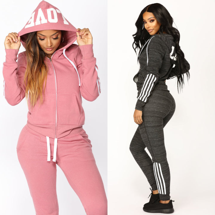 Women’s fleece sports outfit with contrasting stripes Lune London