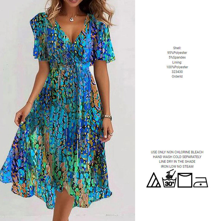 Ladies Elegant A-Line Maxi Dress with Short Sleeves Lune London