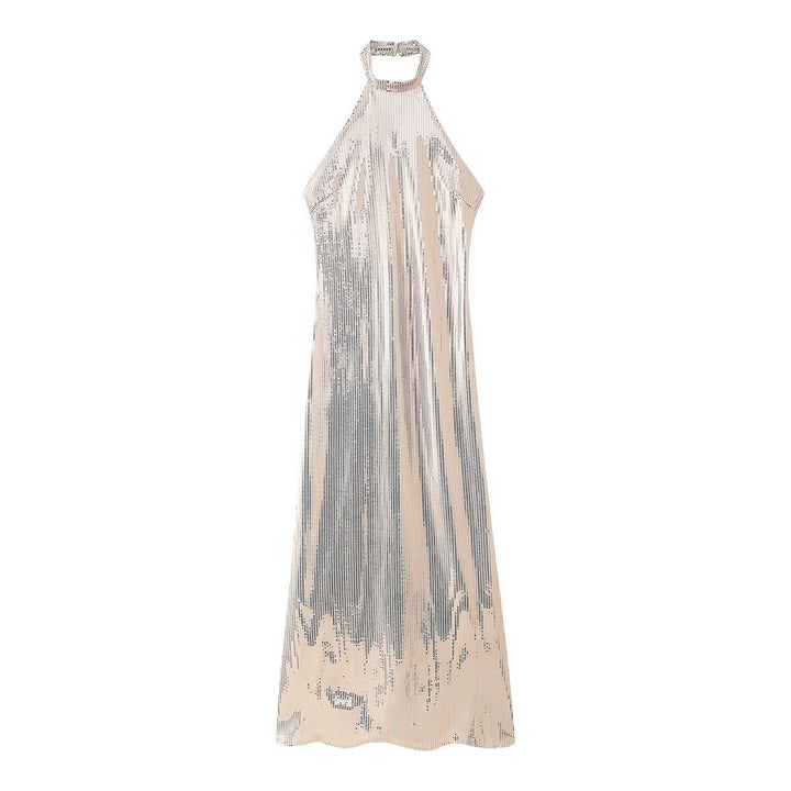 Evening dress for ladies with a sparkling sequin design and an elegant halter neck Lune London