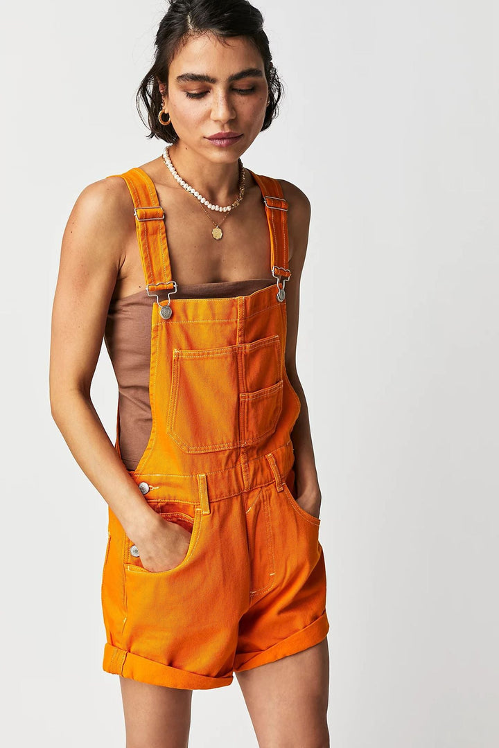 Women's Casual Denim Overalls Shorts with Functional Pockets and Adjustable Straps Lune London