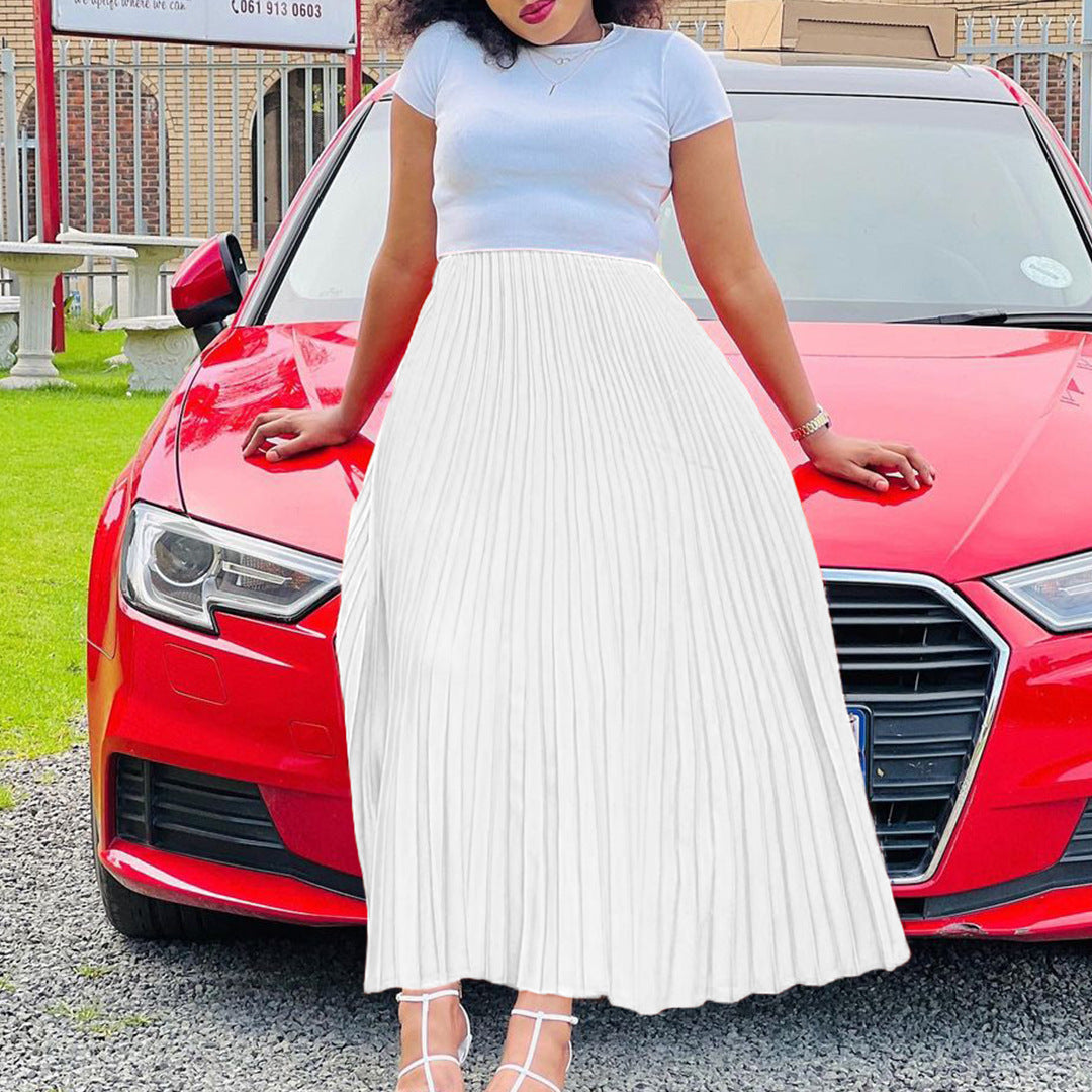 Pleated maxi skirt for women with elastic waistband and beautiful drape of pleats Lune London