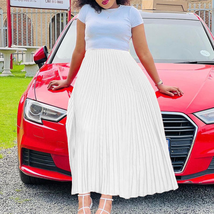 Pleated maxi skirt for women with elastic waistband and beautiful drape of pleats Lune London