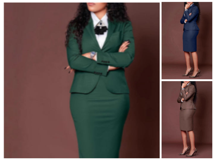 Women Elegant Business Suit with Fitted Skirt and Blazer Lune London