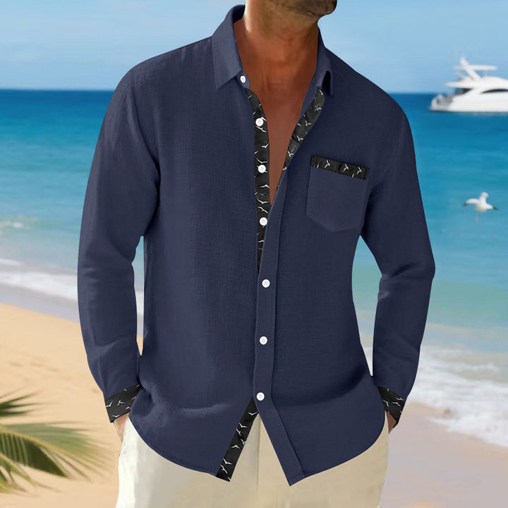 Men's Casual Long Sleeve Shirt with Trendy Collar and Chest Pocket Lune London