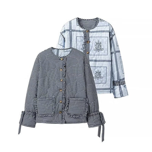 Lady quilted jacket with gathered sleeves and decorative snap buttons Lune London