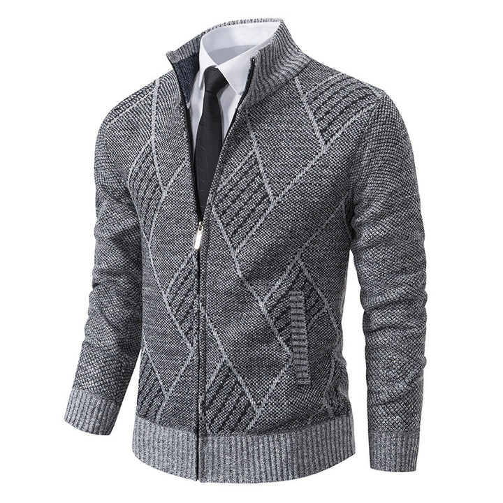 Men's knit jacket with high collar and elegant cable pattern Lune London