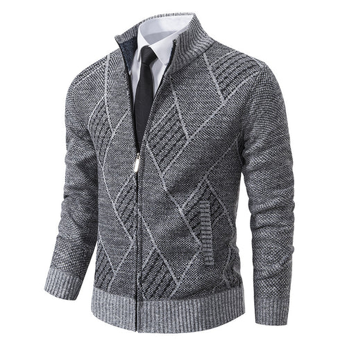 Men's knit jacket with high collar and elegant cable pattern Lune London