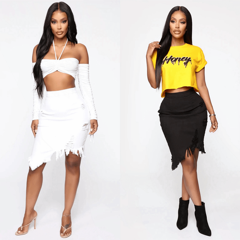 Lune London fashion denim skirt for women with trendy fringe details