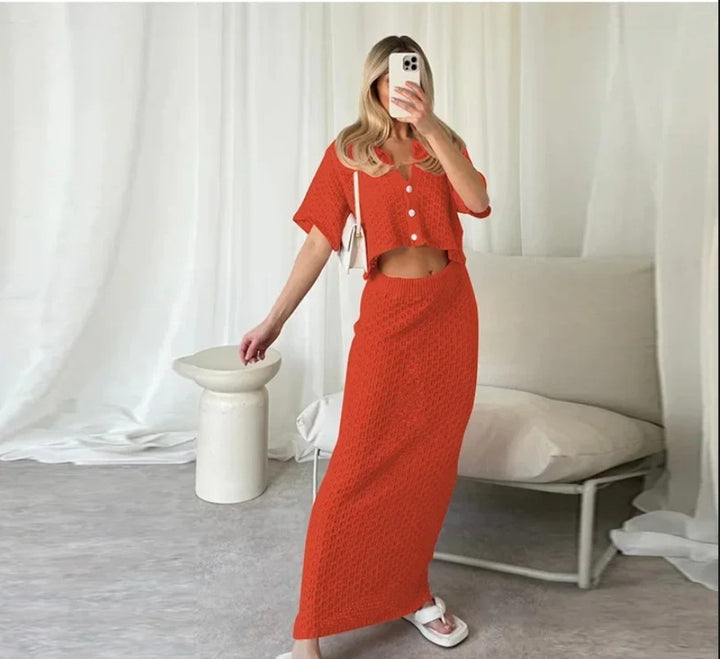 Roc crochet maxi for women with matching short jacket Lune London