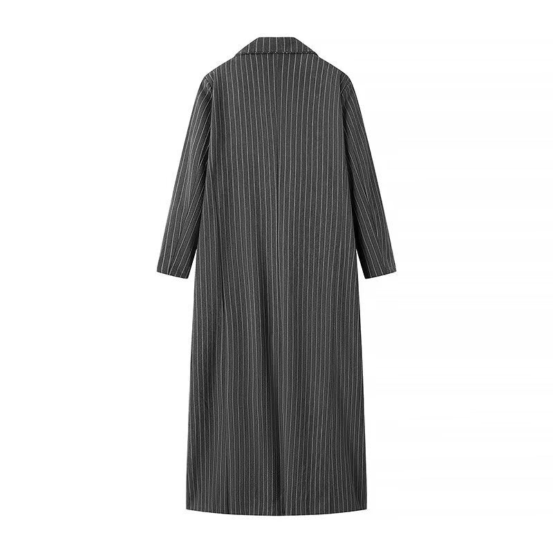 Women elegant long striped blazer with double-breasted buttons and side pockets Lune London