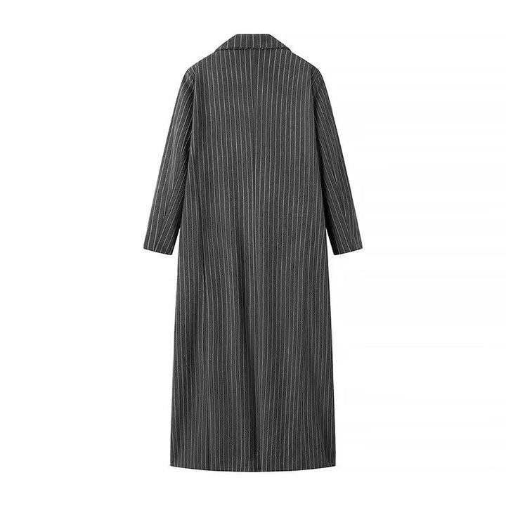 Women elegant long striped blazer with double-breasted buttons and side pockets Lune London