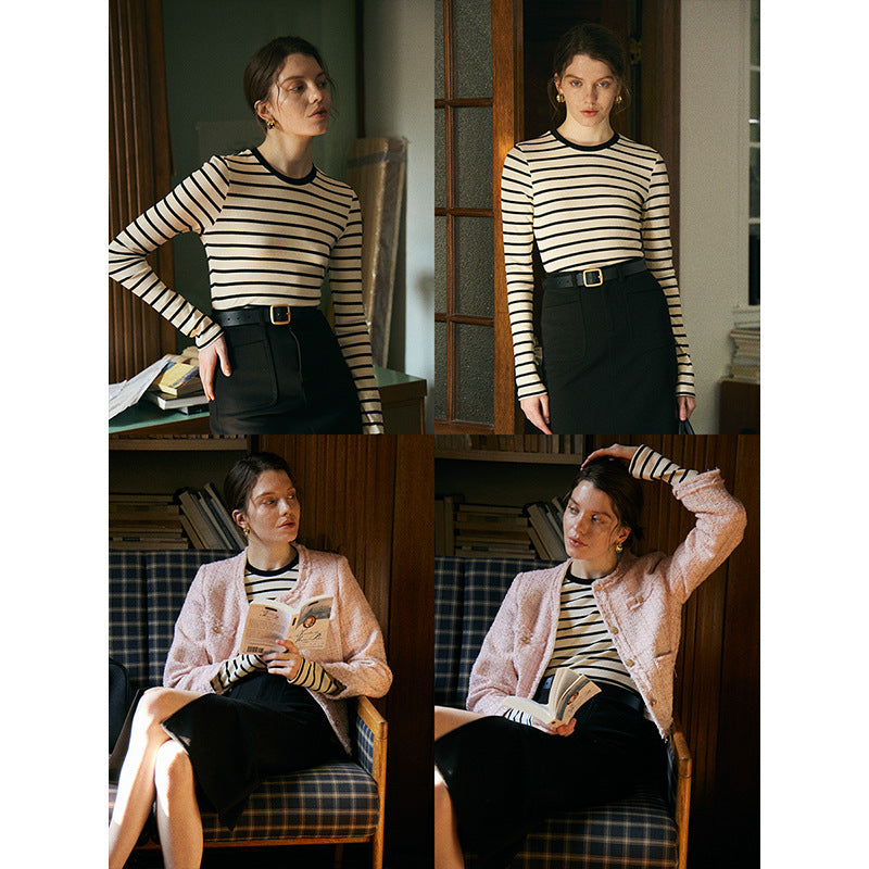Women's Long Sleeve Shirt with Striped Pattern Chic & Stil