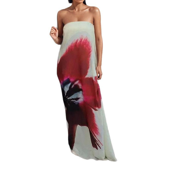Robe maxi sans bretelles pour femmes avec imprimé floral et tissu fluide Chic & Stil