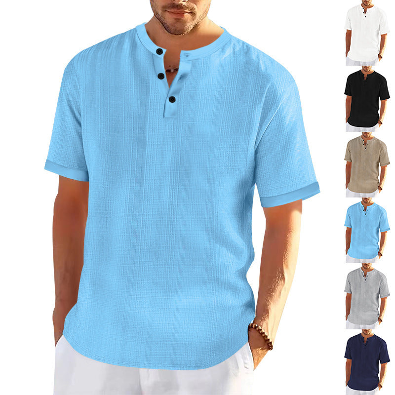 Men's short sleeve Henley t-shirt with textured design and trendy buttons Lune London