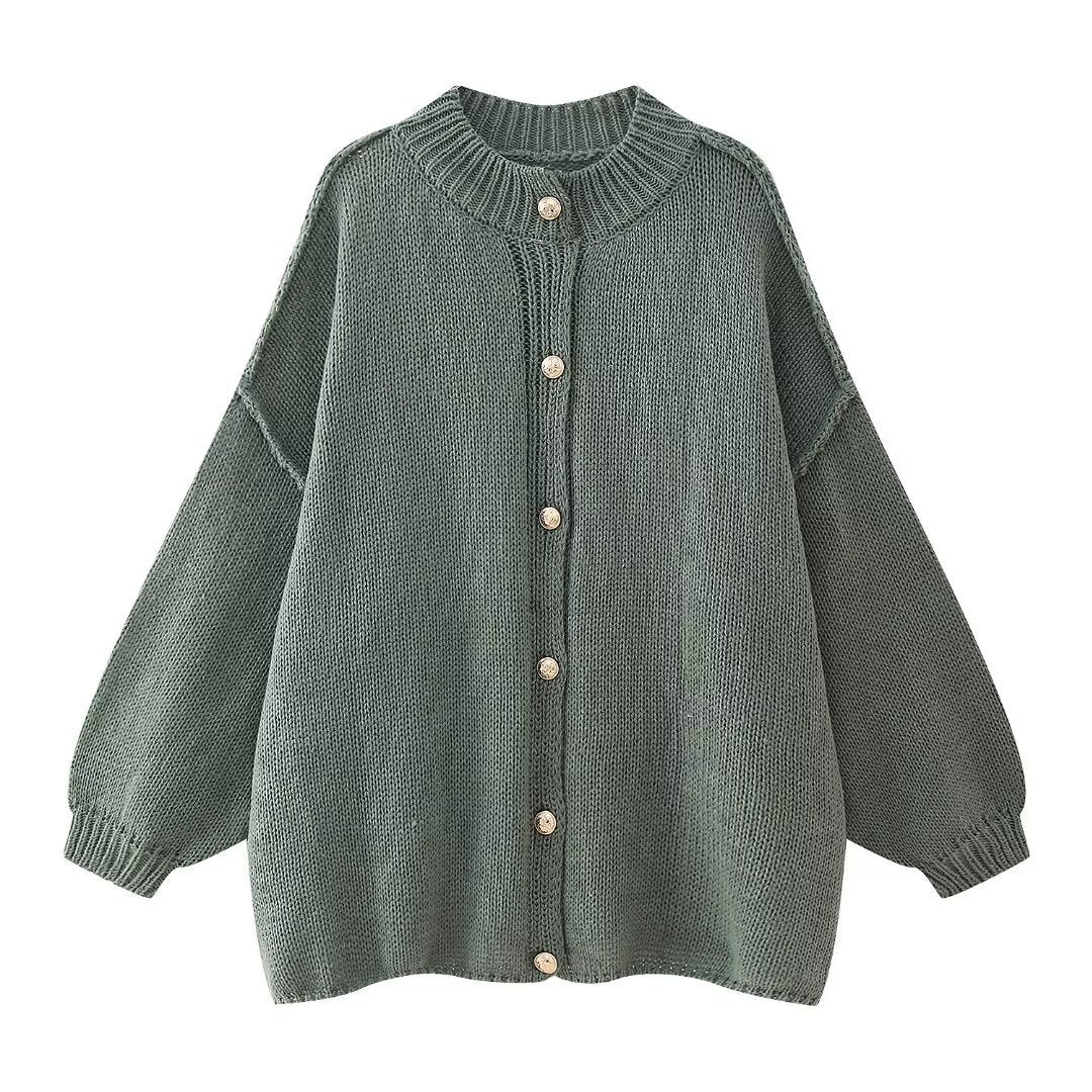 Ladies oversized cardigan with button and ribbed details Lune London