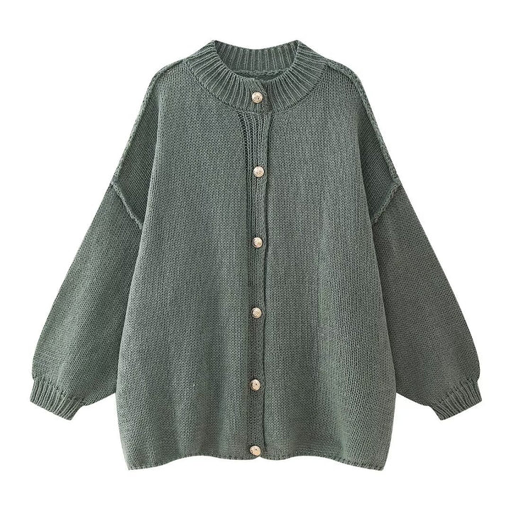 Ladies oversized cardigan with button and ribbed details Lune London