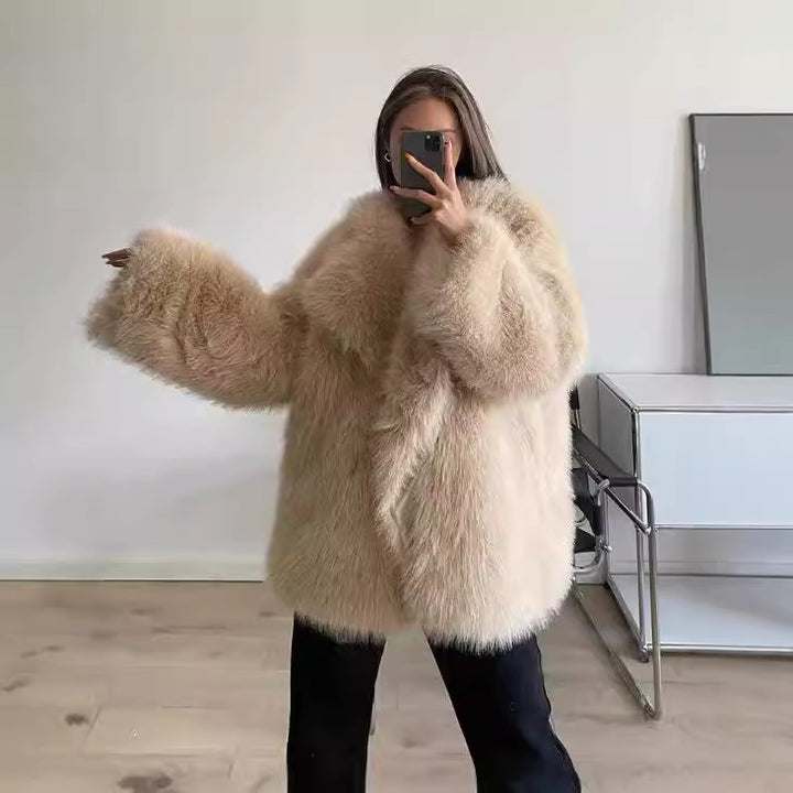 Ladies Boucle Faux Fur Jacket Lune London