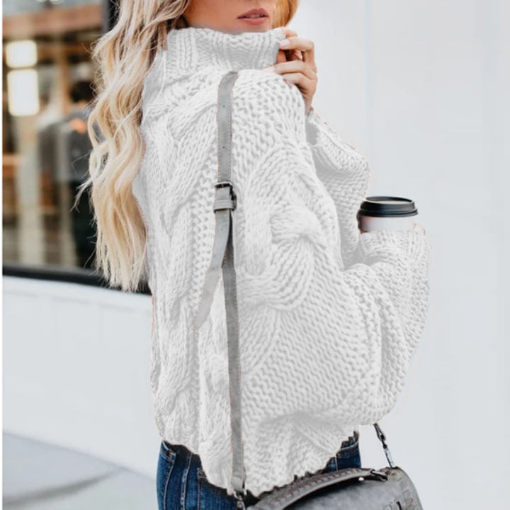 Thick knit pullover for women with high collar and twisted pattern Lune London