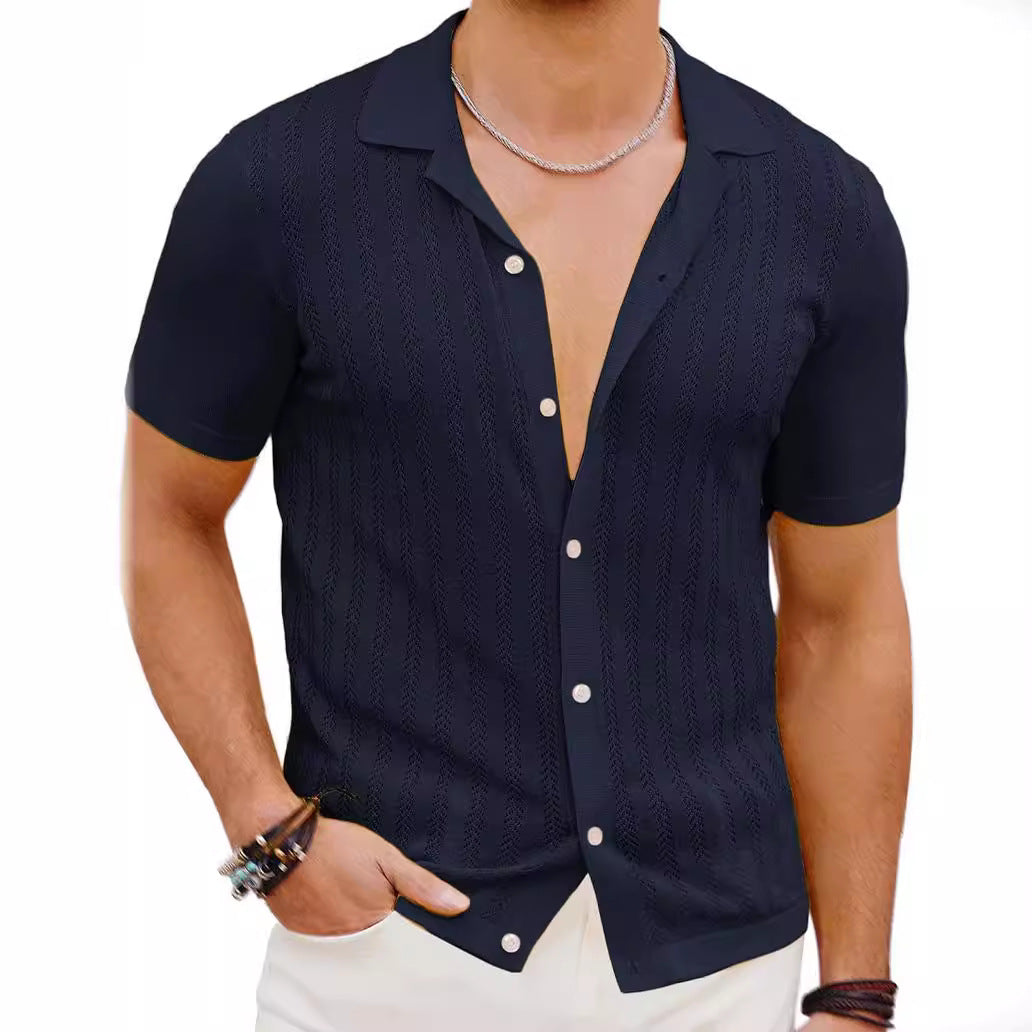 Short Sleeve Knit Shirt for Men with Textured Design Lune London