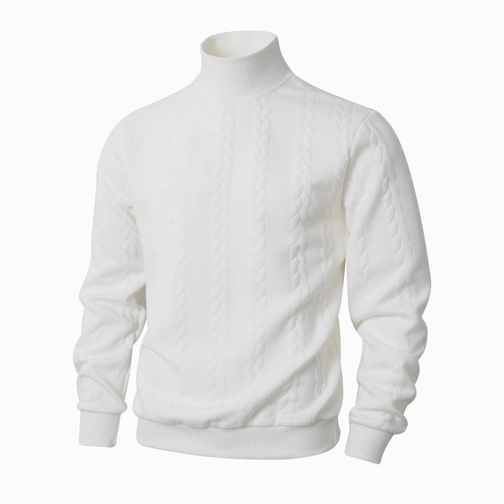 Elegant knitted sweater for men with high collar and relief pattern Lune London
