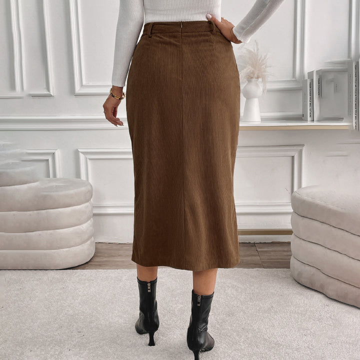 Lune London women's ribbed midi skirt with front slit