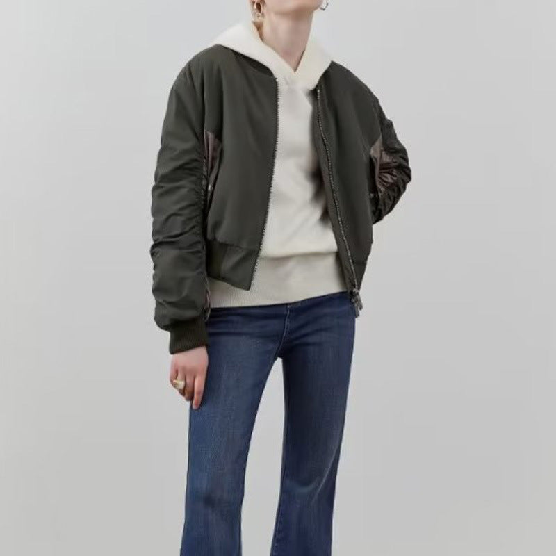 Trendy women's bomber jacket with textured design and practical pockets Lune London