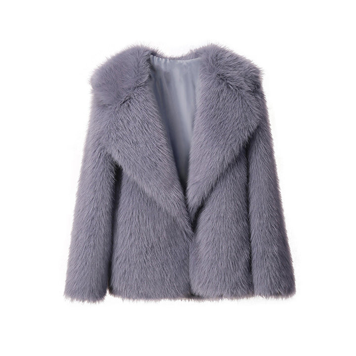 Ladies Elegant Synthetic Fur Jacket with Soft Collar and Trendy Chic Cut and Style