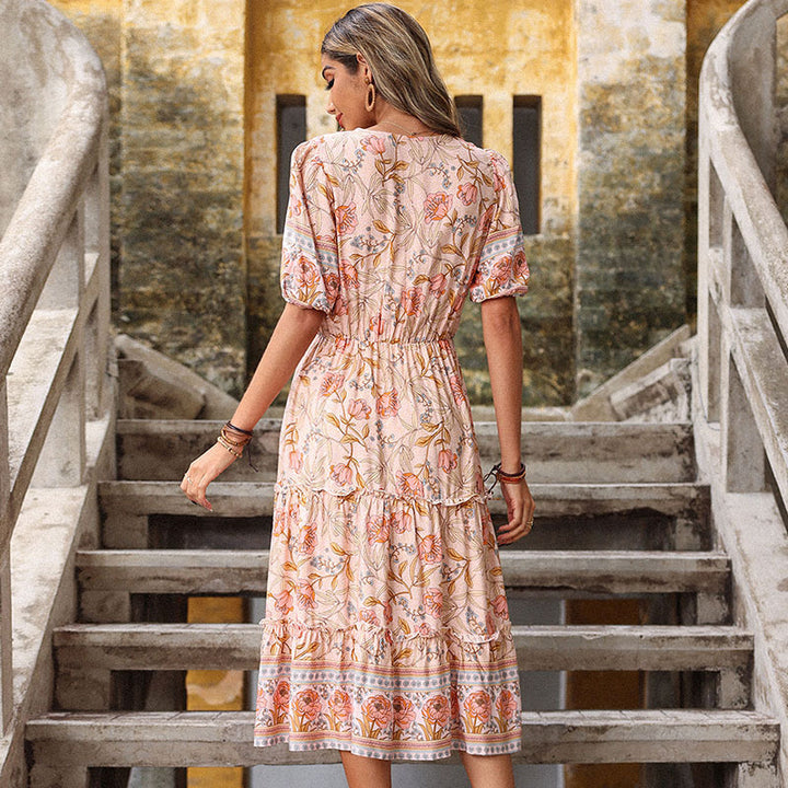 Women Bohemian Pleated Midi Dress Lune London