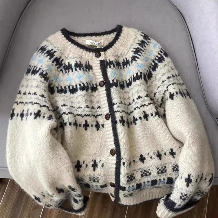 Cardigan pour femmes avec un motif norvégien traditionnel et des boutons de haute qualité Chic & Stil