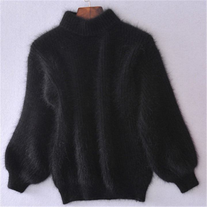 Women’S Fleece Turtleneck Sweater with Puff Sleeves and Textured Design Lune London